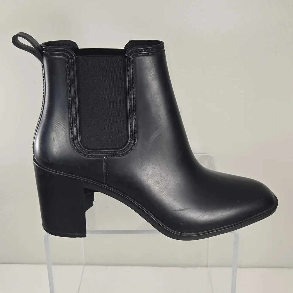 Cushionaire Womens Memory Foam Chelsea Rain Boots Black Block Heel‎ Size 10